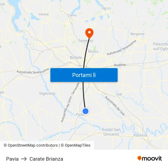 Pavia to Carate Brianza map