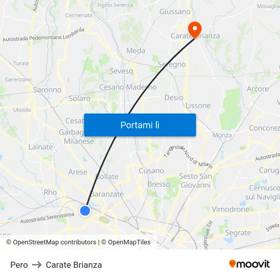 Pero to Carate Brianza map