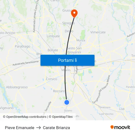 Pieve Emanuele to Carate Brianza map
