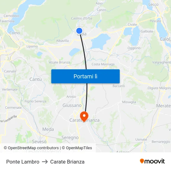 Ponte Lambro to Carate Brianza map