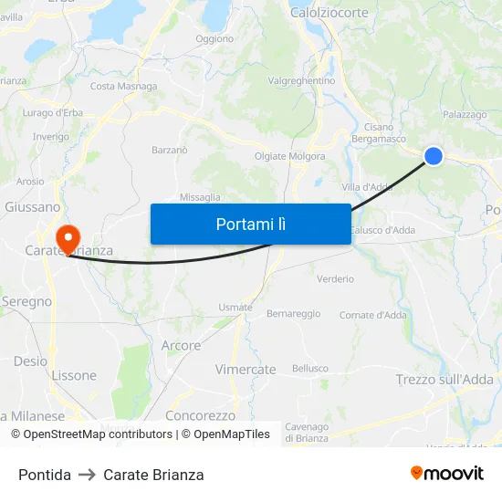 Pontida to Carate Brianza map