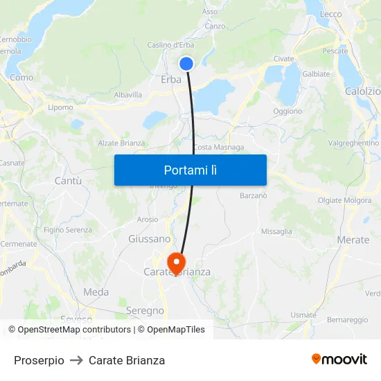 Proserpio to Carate Brianza map