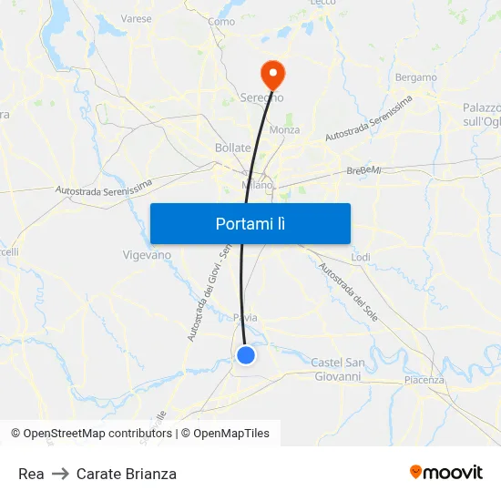 Rea to Carate Brianza map