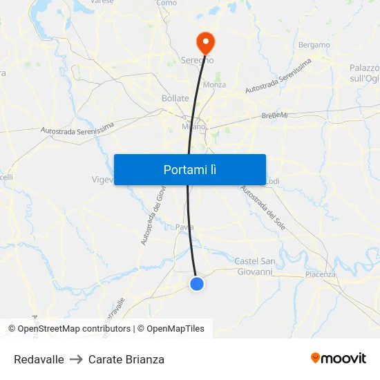 Redavalle to Carate Brianza map