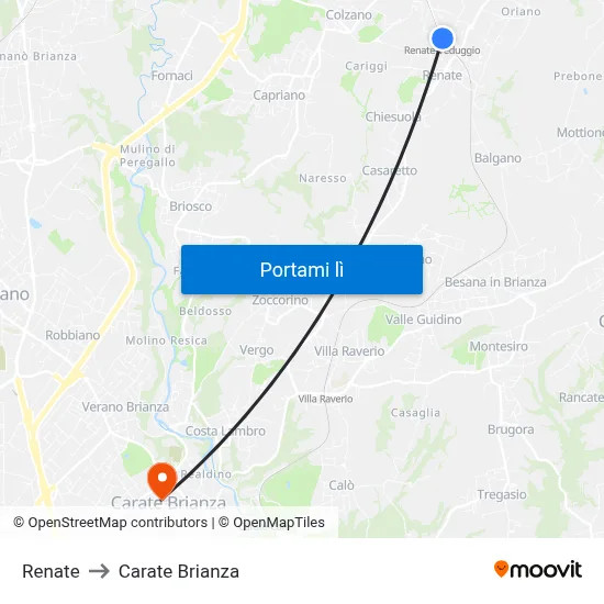 Renate to Carate Brianza map