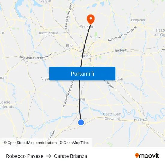 Robecco Pavese to Carate Brianza map