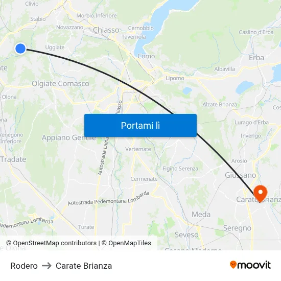 Rodero to Carate Brianza map