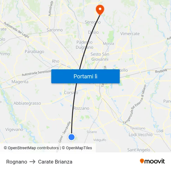 Rognano to Carate Brianza map