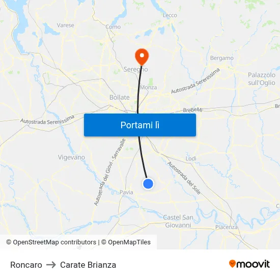 Roncaro to Carate Brianza map