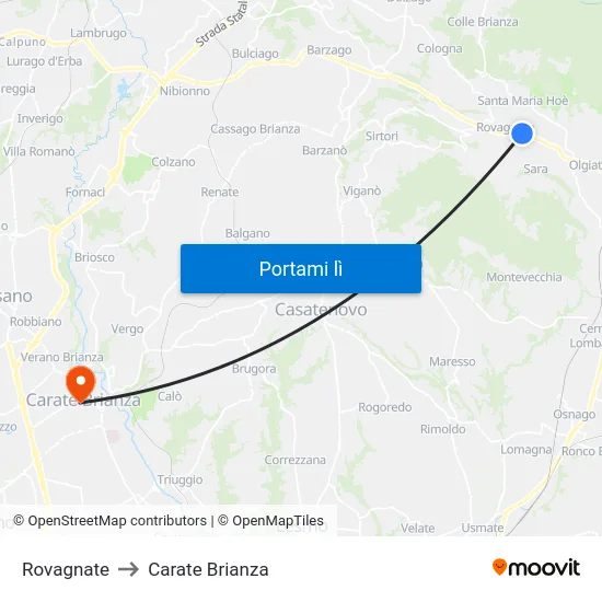Rovagnate to Carate Brianza map