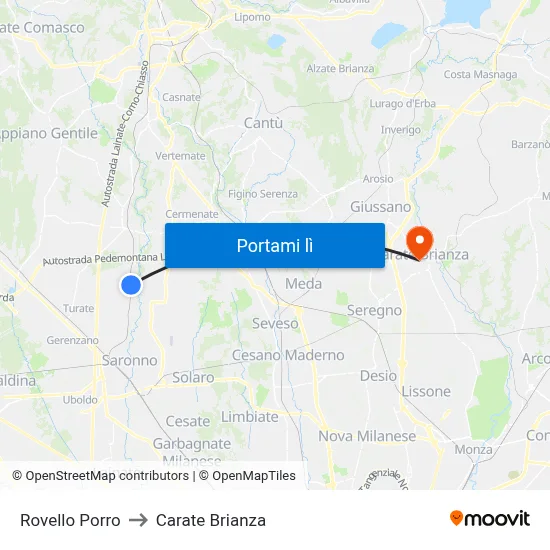 Rovello Porro to Carate Brianza map