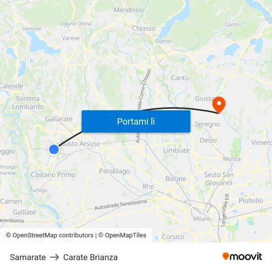 Samarate to Carate Brianza map
