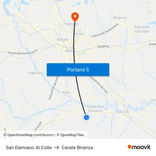 San Damiano Al Colle to Carate Brianza map