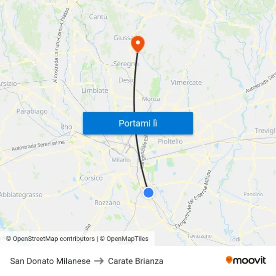 San Donato Milanese to Carate Brianza map