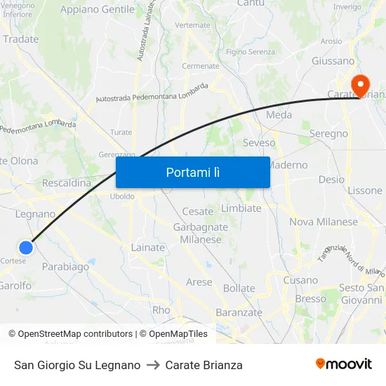 San Giorgio Su Legnano to Carate Brianza map