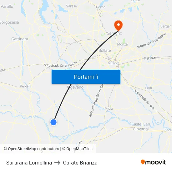 Sartirana Lomellina to Carate Brianza map