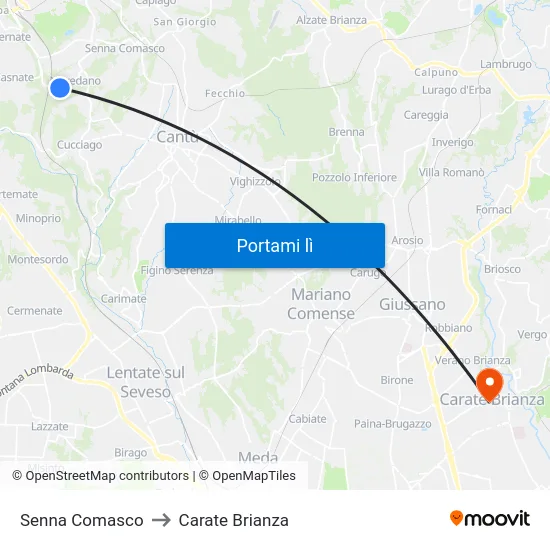 Senna Comasco to Carate Brianza map