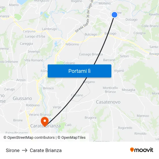 Sirone to Carate Brianza map