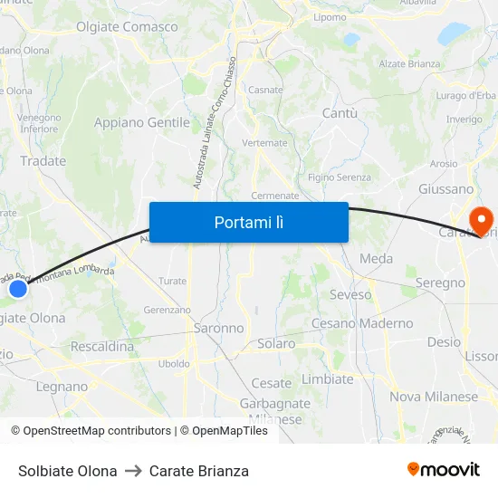 Solbiate Olona to Carate Brianza map