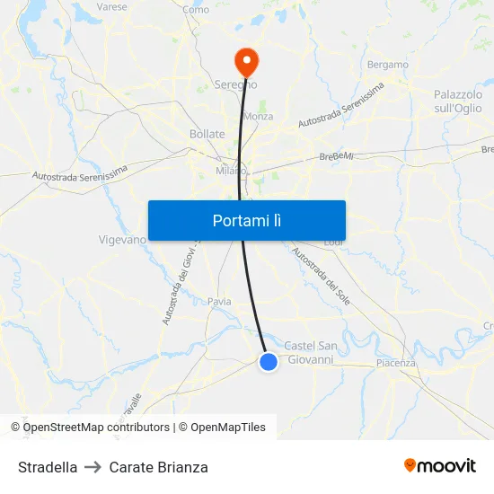 Stradella to Carate Brianza map