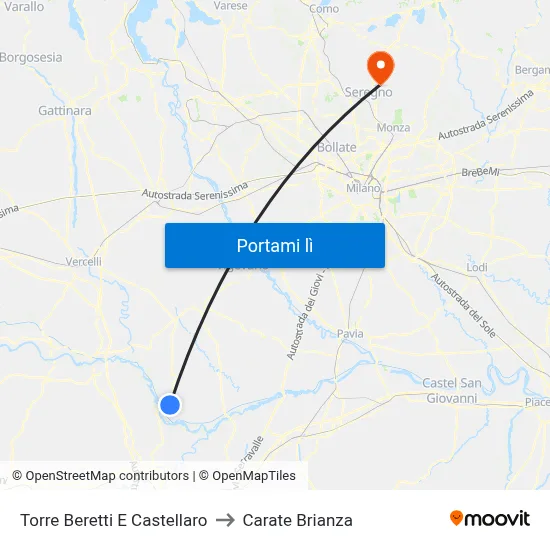 Torre Beretti E Castellaro to Carate Brianza map