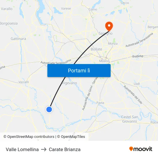 Valle Lomellina to Carate Brianza map