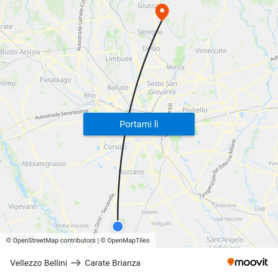 Vellezzo Bellini to Carate Brianza map