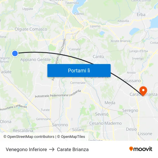 Venegono Inferiore to Carate Brianza map