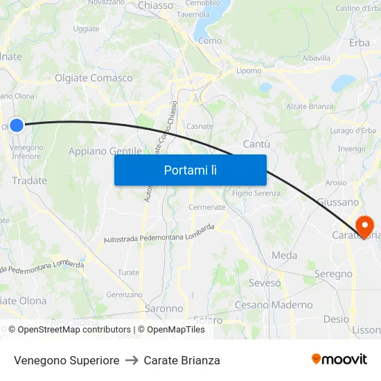Venegono Superiore to Carate Brianza map