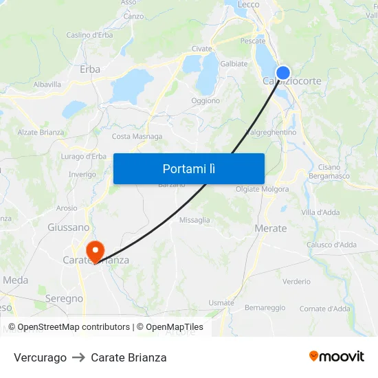 Vercurago to Carate Brianza map