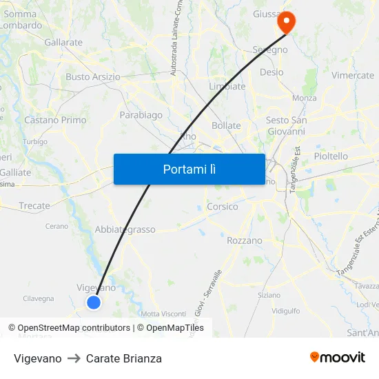 Vigevano to Carate Brianza map