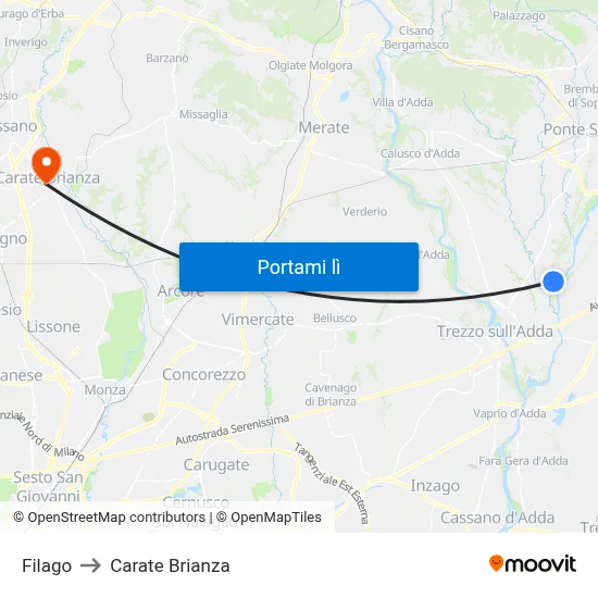 Filago to Carate Brianza map