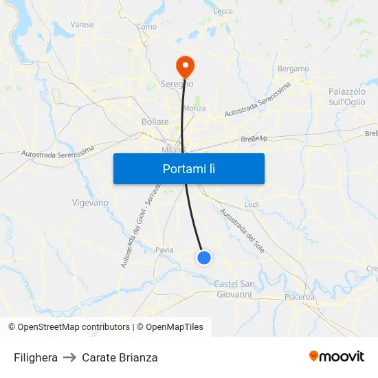 Filighera to Carate Brianza map