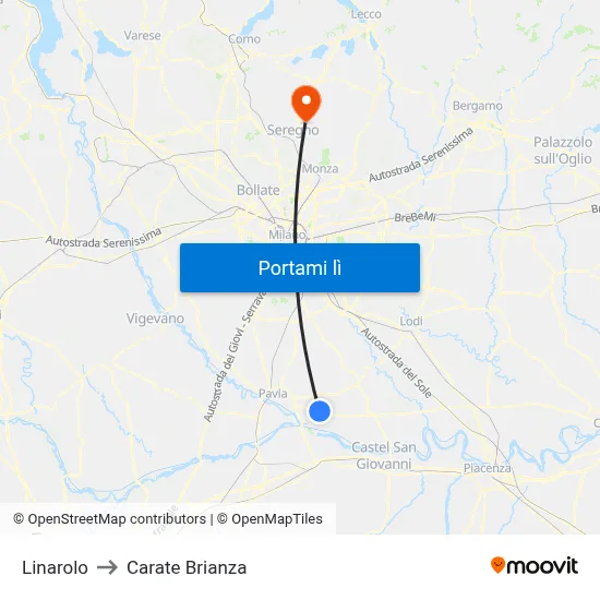 Linarolo to Carate Brianza map