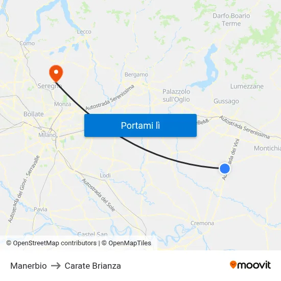 Manerbio to Carate Brianza map