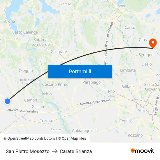 San Pietro Mosezzo to Carate Brianza map