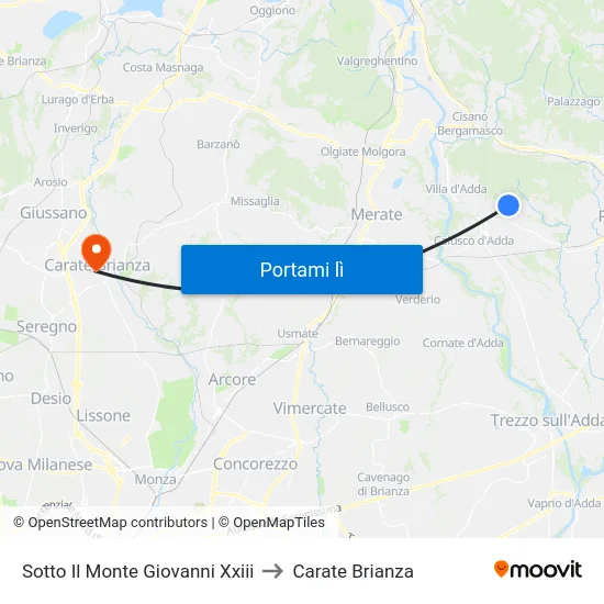 Sotto Il Monte Giovanni Xxiii to Carate Brianza map