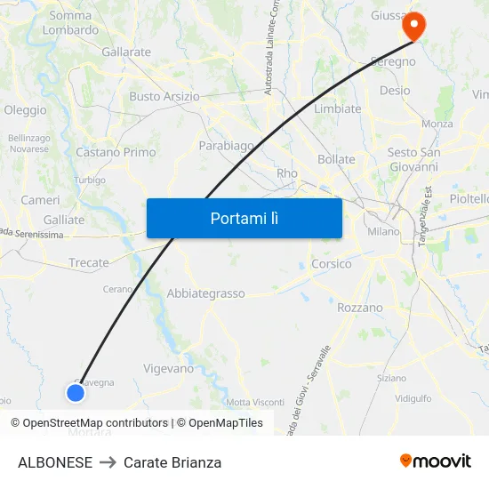 ALBONESE to Carate Brianza map