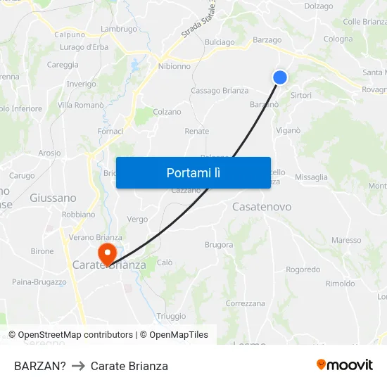BARZAN? to Carate Brianza map