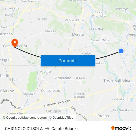 CHIGNOLO D' ISOLA to Carate Brianza map