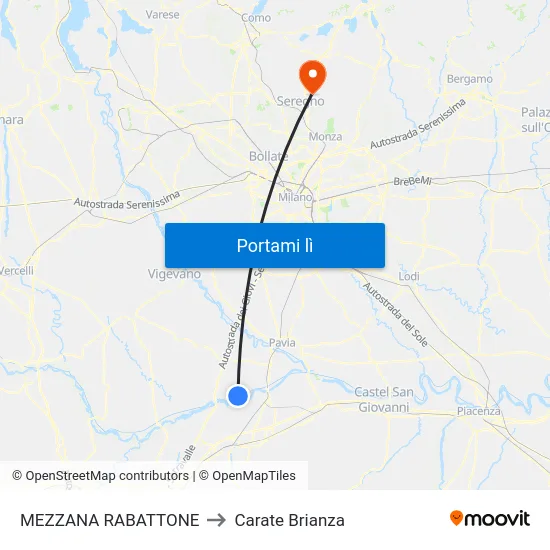 MEZZANA RABATTONE to Carate Brianza map