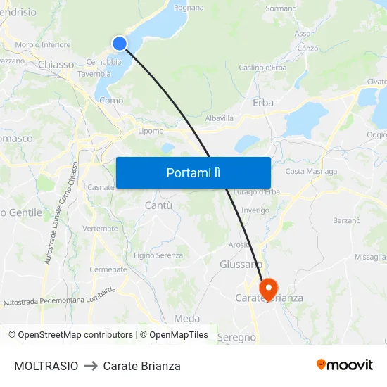 MOLTRASIO to Carate Brianza map