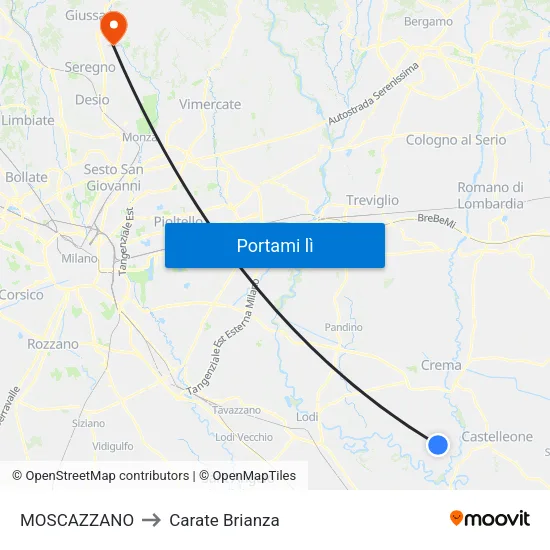 MOSCAZZANO to Carate Brianza map