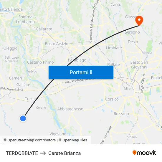 TERDOBBIATE to Carate Brianza map