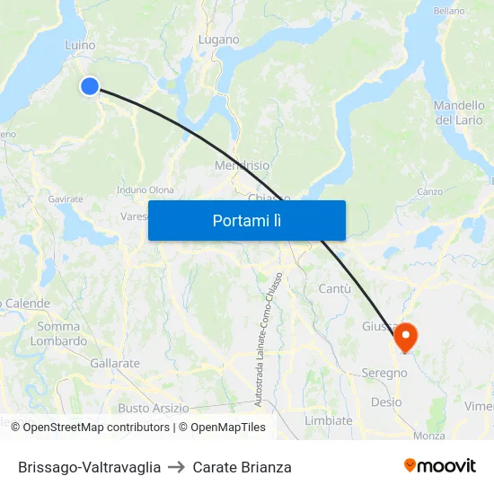 Brissago-Valtravaglia to Carate Brianza map