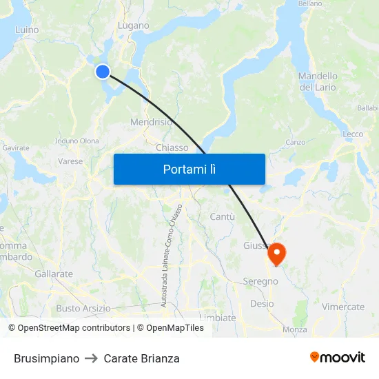 Brusimpiano to Carate Brianza map