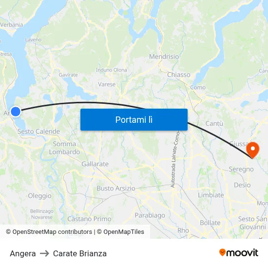 Angera to Carate Brianza map