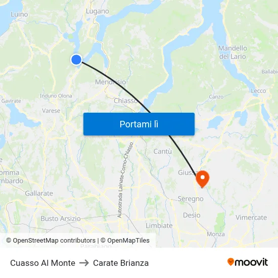 Cuasso Al Monte to Carate Brianza map