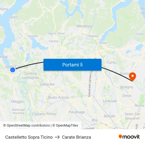 Castelletto Sopra Ticino to Carate Brianza map