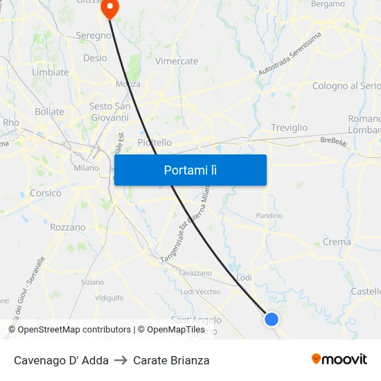 Cavenago D' Adda to Carate Brianza map